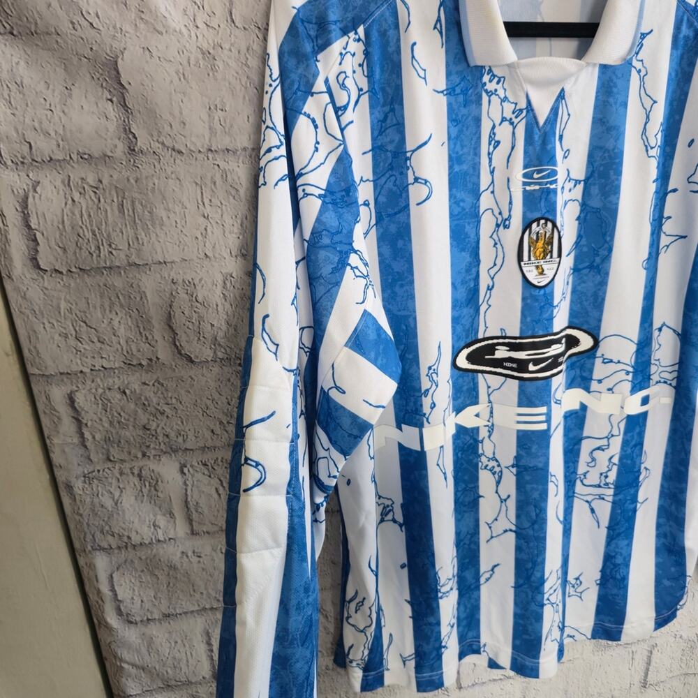 Men's Nike Air Blue And White Striped Long Sleeve Blokecore Jersey - Picture 6 of 14